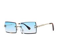 MUTYNE Lunettes de soleil rectangulaires sans monture pour femmes Lunettes de soleil carrées sans cadre à la mode pour hommes Lunettes UV400 ultralégères Unisexe, C6 Blue, Taille unique
