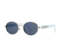 MUTYNE Lunettes de soleil rondes rétro punk pour hommes, protection UV400, tendance pour femmes (argent, gris, bleu)
