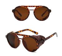 MUTYNE Lunettes de soleil steampunk vintage hommes lunettes de soleil rondes à la mode unique pour femmes dames punk, thé léopard noir, autre