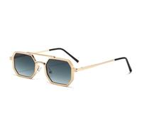 MUTYNE Rétro Double Ponts Hommes Polygone Petites Lunettes De Soleil Carrées Mode Clair Océan Dégradé Verres Lunettes Femmes Monture en Métal, Vert Doré, Taille Unique