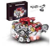 muuchuu Technik Jouet de construction moteur V8 pour adulte, Kit de briques modèle moteur de voiture avec moteur/lumière/fumée, Projet de loisirs DIY Jouet STEM MOC Cadeaux jouets pour enfants et
