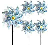 MUUGIY Lot de 5 moulinets Anti-Oiseaux réfléchissants pour Jardin de verger pour Balcon, Jardin, Cour, Moulin à Vent pour l'extérieur (Argent)