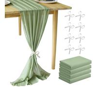 MUUKAIII 4 Pièces Chemin de Table en Mousseline de Soie Vert Sauge 70 x 300cm pour Mariage, Fête, Anniversaire