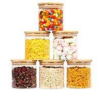 MUUKAIII Bocaux Rangement en Verre Hermétique - Lot de 6 Bocaux Rangement Cuisine avec Couvercle en Bambou - 6 x 600ml
