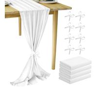 MUUKAIII Lot de 4 chemins de table en mousseline - Blanc - 70 x 300 cm - Pour mariage, anniversaire, baptême, fête prénatale
