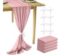 MUUKAIII Lot de 4 chemins de table en mousseline de soie rose 70 x 300 cm Chemin de table de mariage moderne en mousseline de soie pour mariages, anniversaires, baby shower, communions