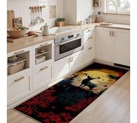 MUUKPU Forêt Tapis de Couloir 60x120 cm Antiderapant Tapis de Cuisine, Cerf Lavable en Machine Coucher de Soleil Extra Long Paillasson Interieur Entree pour Buanderie Chambre, Descente de Lit, Rouge