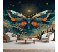 MUUKPU Papier Peint Intissé Papillons et Fleurs de Bohême Papier Peint Panoramique pour Salon Chambre Bureau Couloir, Papillon Et Fleurs Peints Décoration Murale, 150x105cm(L x H)