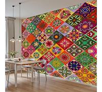 MUUKPU Papier Peint Panoramique Géométrie Rectangulaire Abstraite Tapisserie Murale Mural Pour Décoration Murale Fleurs Peintes Papier Peint Chambre Enfant Stickers Cuisine 200x140cm(L x H)