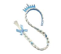 Muuoeou B Perruque de princesse longue tressée avec bandeaux pour filles - Accessoire de coiffure facile à utiliser - Bleu