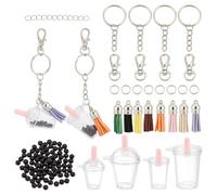 Muuoeou Lot de 176 porte-clés en forme de mini tasses, y compris des pendentifs vierges pour mini gobelets, des pendentifs à bulles et des pompons noirs