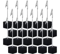 Muuoeou Lot de 20 porte-mémo à clip avec socle cube et pince crocodile, porte-numéro de table avec base en bois, porte-carte de table avec socle cube