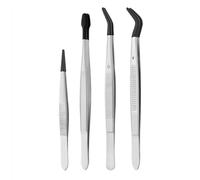 Muuoeou Lot de 4 pinces à épiler avec embouts en caoutchouc, revêtement en PVC, pointe droite et plate en caoutchouc, pince courbée, noire