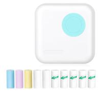 Muuoeou Mini Imprimante D'Autocollants Imprimante Thermique Bluetooth avec 10 Rouleaux de Papier et Autocollants pour Photo, Reçus, Notes, Bleu Facile à Utiliser