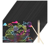 Muuookka 30 Feuilles de Papier à Gratter Noires, Kit Créatif Arc-en-Ciel pour Les Amateurs d'art, Cadeaux de Fête DIY pour la Salle de Classe et L'École du Dimanche