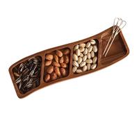 Muuookka Assiette Creuse Incurvée en Bois pour Apéritif, 1 Pièce, à Trois ou Quatre Compartiments, Plateau à Bonbons et Fruits Secs, Assiette à Trempette pour Assaisonnements B