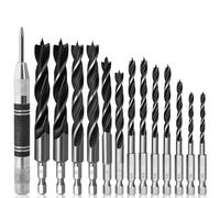 Muuookka Ensemble de 14 Forets à Bois à Pointe de avec à Double Flûte et Poinçon Central - pour le Travail Du Bois, la Menuiserie, les Applications en Aggloméré.