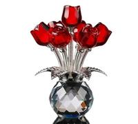 Muuookka Figurines en Verre Vase Rond Bouquet de Roses Rouges Ornement pour Femmes Cadeau Centre de Table Décoration Romantique