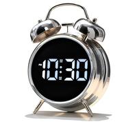 Muuookka Horloge Numérique de Chambre à Coucher avec de Grands Nombres, de Cloche Métallique Rétro, Affichage en Rétroéclairage, Idéal pour Les Dormeurs Argentés