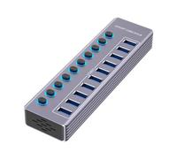 Muuookka Interrupteur Individuel on/Off avec Indicateur LED, Concentrateur USB 3.0 5Gbps, Répartiteur et Prolongateur pour Ports USB D'Ordinateur, 10 Ports.