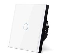 Muuookka Interrupteur Tactile Mural en Verre Blanc, Interrupteur 10 A, Interrupteur Noir Trempé, Prise Européenne AC 100-240 V, 1 Interrupteur