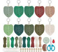 Muuookka Kit de Fabrication de Porte-Clés Boho 10 Ensembles DIY Kit de Porte-Clés en Macramé en Forme de Feuille pour Débutants Ornement Suspendu en Forme de Feuille avec Suffisamment de Matériel.