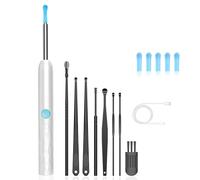 Muuookka Kit de Nettoyage D'Oreilles avec Caméra Wi-Fi, Kit de Retrait de Cérumen, Cuillère Auriculaire, Endoscope, Compartiment pour Cure-Oreilles, Blanc