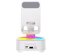 Muuookka Nouveau Haut-Parleur Bluetooth avec Support de Téléphone, Chargeur Vocal, LED Couleur, Boîte à Musique, Haut-Parleurs de Bureau, Blanc