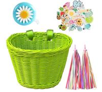 Muuookka Panier de Vélo Tissé à la Main avec Clochette et Pompons Autocollants, Panier de Transport, Accessoires de Cyclisme A