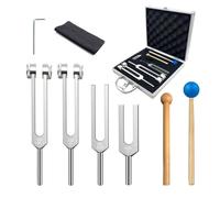 Muuookka Pour la Guérison Du Chakra pour la Thérapie Sonore Taping Fork Set (128Hz, 136.1Hz, 528Hz, 4096Hz) 4pcs avec des Bases de Silicone Reflex Hammers