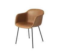 Muuto Chaise avec accoudoirs Fiber tube base Refine leather cognac-Black