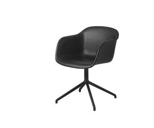 Muuto Fauteuil Fiber- Pied pivotant - Cuir noir - Structure noire