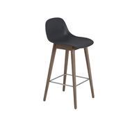 Muuto Tabouret de bar Fiber avec dossier 65 cm Black-pieds lasurés marron foncé