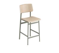 Muuto Tabouret de bar Loft - gris-vert/ chêne - Hauteur d'assise 65 cm