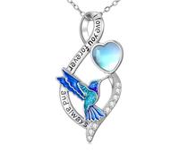 MUUYON Collier en forme de colibri en pierre de lune pour femme en argent sterling 925 - Pendentif en forme de cœur - Symbole de joie et d'attachement éternel - Cadeau pour femme