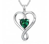 MUUYON Collier en forme de cœur en argent 925 avec pierre de naissance pour femme - Amour infini - Saint Valentin, Noël, anniversaire - Cadeau pour femme et maman, Normale, Argent sterling, Cristal