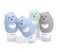 MUUZONING Flacon de Voyage Ours Mignon sous-Bouteille de Voyage Vide Silicone Contenant Avion sans BPA pour Crème Lotion Gel Douche TSA Aéroport Approuvés,avec Un Sac Portable-4 Pièces(80 ML)
