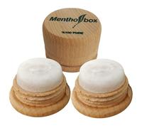 Muvax Boîte à menthol, pierre à menthol, pierre à migraine, massage au menthol, cristaux naturels de menthol, aide à soulager les migraines et les maux de tête. Support rond en bois avec bouchon à vis