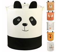 MUVAX Panier à linge cylindrique pliable en lin - Grand panier de rangement pour chambre de bébé, jouets, couvertures et vêtements - Organiseur pour chambre d'enfant et maison (motif panda)