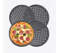 MUVELL Lot de 4 plaques à pizza rondes de 28 cm de diamètre - Plaque de cuisson perforée pour pizza, tartes flambées, lahmacun et frites - Durable, légère, empilable