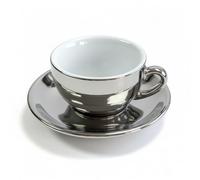 MUVELL Lot de 6 tasses à expresso | Argenté | Style italien | Paroi épaisse et lourde | Lot de 6 tasses à expresso avec soucoupes - Coffret cadeau