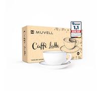 MUVELL Lot de 6 tasses Café au lait avec soucoupes Blanc/Vert 290 ml Style italien Paroi extra épaisse de 8 mm et finition lourde Résistant au lave-vaisselle Tasses à Café latte Coffret cadeau