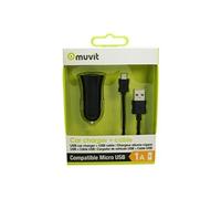MUVIT - Adaptateur allume-cigare (voiture) - 1 A (USB (alimentation uniquement)) - sur le câble : Micro-USB - noir