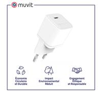 MUVIT FOR FRANCE CHARGEUR SECTEUR GAN 30W USB-C BIOSOURCE BLANC