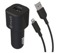Muvit For Change Pack Chargeur Voiture 12W + Cable Lightning 1.2M Noir