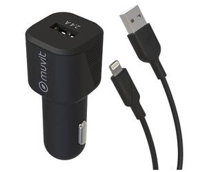 MUVITCHAN Pack chargeur voiture 12W + Cable lightning - 1,2 m - Noir