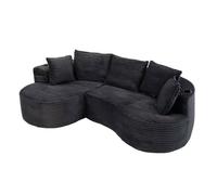Muvoe Canapé d'angle en L modulable 5 places -Nuvella- Canapé compressé - Velours côtelé - Porte-gobelets - Rangement - Salon - Gris