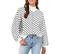Muwodkdn Pull Femme Rayé à Col Roulé Chic et Elegant Ample Mode Pullover Femme Hiver Décontracté Sweater Hauts Manche Longue Automne Pull Tricoté Blanc S