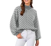 Muwodkdn Pull Femme Rayé à Col Roulé Chic et Elegant Ample Mode Pullover Femme Hiver Décontracté Sweater Hauts Manche Longue Automne Pull Tricoté Rayé Gris XL