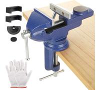 MUXHEL Étau de 80 mm, étau de base pivotant à 360° pour établi, étau de table robuste pour travail du bois, coupe, conduit, travail des métaux, sciage, bleu